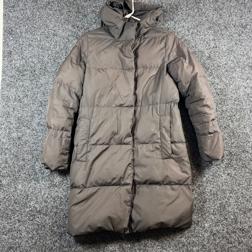 J. Crew Womens XS black Long Puffer Coat Hooded‎ Quilted Parka Jacket